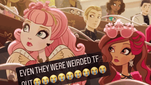 A Cartoon Drawing Of A Girl With A Sign That Says " Even They Were Weirded Tf Out " GIF