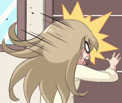 A Cartoon Drawing Of A Girl With A Yellow Explosion On Her Head GIF