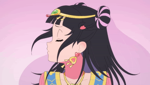 A Cartoon Drawing Of A Girl With Black Hair And Earrings GIF