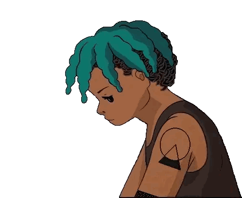 A Cartoon Drawing Of A Girl With Blue Hair Sticker
