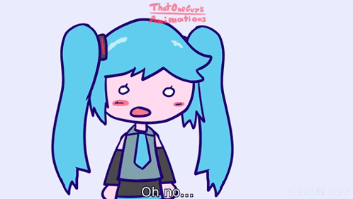 A Cartoon Drawing Of A Girl With Blue Hair And The Words Oh On The Bottom GIF