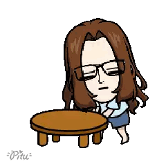 A Cartoon Drawing Of A Girl With Glasses And The Name Phu On The Bottom Right Sticker
