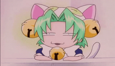 A Cartoon Drawing Of A Girl With Green Hair And Cat Ears GIF