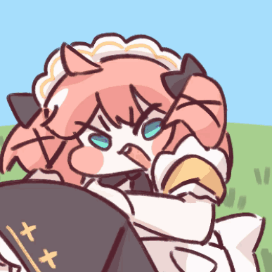 A Cartoon Drawing Of A Girl With Horns And A Shield GIF