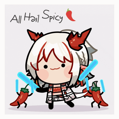 A Cartoon Drawing Of A Girl With Horns And The Words " All Hail Spicy " GIF