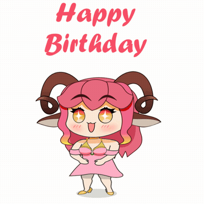 A Cartoon Drawing Of A Girl With Horns And The Words Happy Birthday GIF