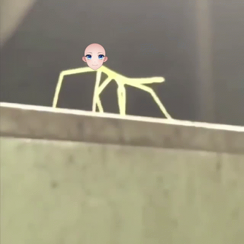 A Cartoon Drawing Of A Girl With Long Arms And A Bald Head GIF