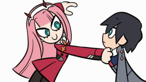 A Cartoon Drawing Of A Girl With Pink Hair And Blue Eyes GIF