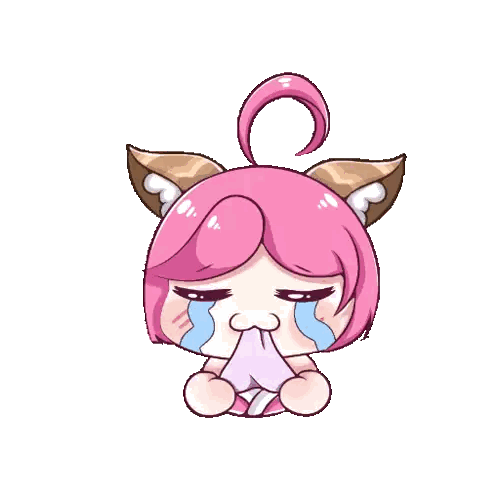 A Cartoon Drawing Of A Girl With Pink Hair And Brown Ears Crying Sticker