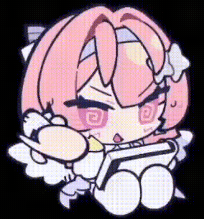 A Cartoon Drawing Of A Girl With Pink Hair And White Wings Holding A Book On A Black Background . GIF