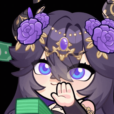 A Cartoon Drawing Of A Girl With Purple Flowers In Her Hair Holding A Stack Of Money GIF