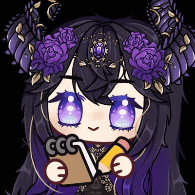 A Cartoon Drawing Of A Girl With Purple Flowers On Her Head Holding A Book And A Pencil GIF