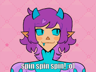 A Cartoon Drawing Of A Girl With Purple Hair And Blue Horns Says Spin Spin Spin GIF