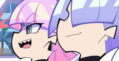 A Cartoon Drawing Of A Girl With Purple Hair And Glasses GIF