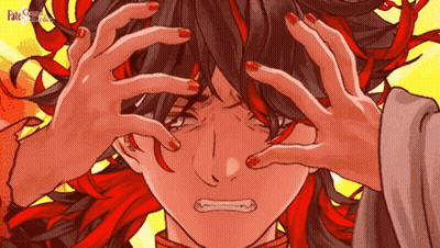 A Cartoon Drawing Of A Girl With Red And Black Hair And The Word Fate On The Bottom Right GIF