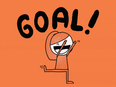 A Cartoon Drawing Of A Girl With The Word Goal Written In Black GIF
