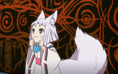 A Cartoon Drawing Of A Girl With White Hair And A Long White Tail GIF