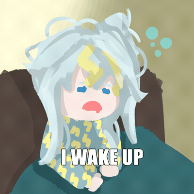 A Cartoon Drawing Of A Girl With White Hair And The Words I Wake Up GIF
