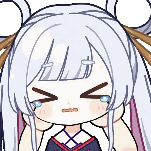 A Cartoon Drawing Of A Girl With White Hair Making A Sad Face Sticker