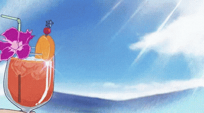 A Cartoon Drawing Of A Glass Of Orange Juice With A Flower On Top . GIF