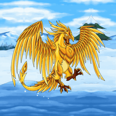 A Cartoon Drawing Of A Golden Dragon Standing On A Snowy Field GIF