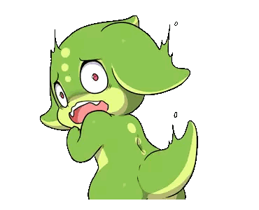 A Cartoon Drawing Of A Green And Yellow Lizard With Red Eyes Sticker
