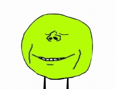 A Cartoon Drawing Of A Green Ball With A Smiley Face On It GIF