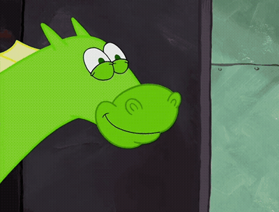 A Cartoon Drawing Of A Green Dragon With Its Tongue Hanging Out GIF