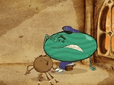 A Cartoon Drawing Of A Green Monster Standing Next To A Clock GIF