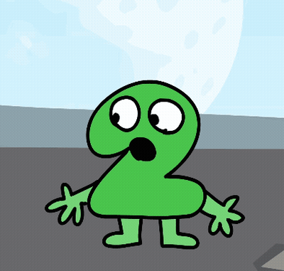 A Cartoon Drawing Of A Green Number Two With A Surprised Look On His Face GIF