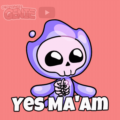 A Cartoon Drawing Of A Grim Reaper Saying Yes Ma Am GIF