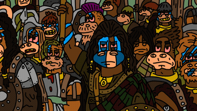 A Cartoon Drawing Of A Group Of Monkeys With One Wearing A Blue Mask GIF