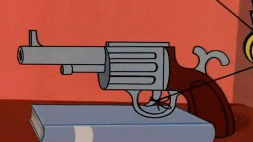 A Cartoon Drawing Of A Gun With A Pulley Attached To It . GIF