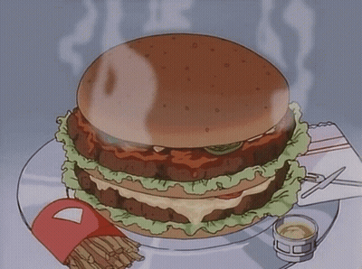 A Cartoon Drawing Of A Hamburger On A Plate With French Fries And Mustard GIF