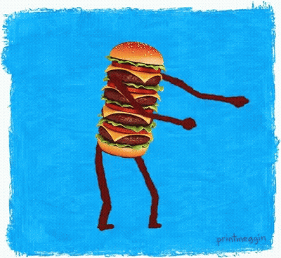 A Cartoon Drawing Of A Hamburger With Arms And Legs By Printmeakin GIF