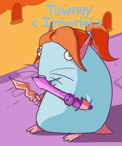 A Cartoon Drawing Of A Hamster Holding A Sword With The Words Tawney Immortal Below It GIF