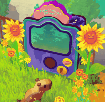 A Cartoon Drawing Of A Hamster Standing Next To A Purple Device That Says " Hamster Channel " GIF