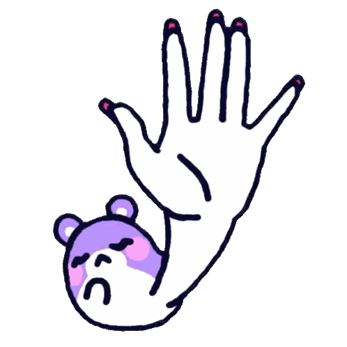 A Cartoon Drawing Of A Hand Reaching Out Towards A Purple Teddy Bear Sticker