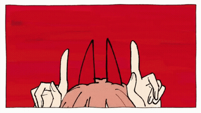 A Cartoon Drawing Of A Hand Reaching Out Towards A Red Object GIF