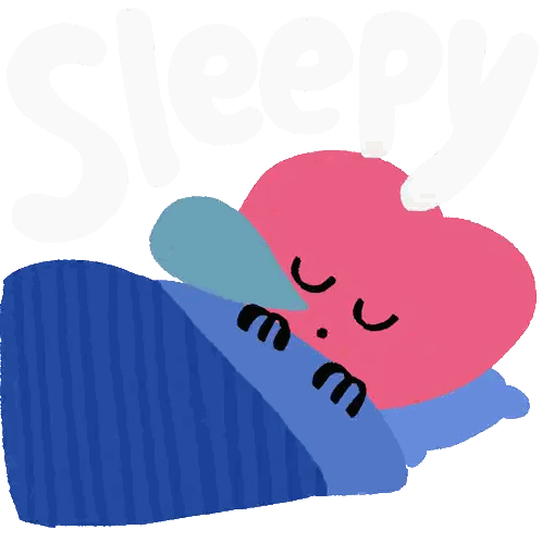 A Cartoon Drawing Of A Heart Sleeping In A Bed With The Word Sleepy Above It Sticker