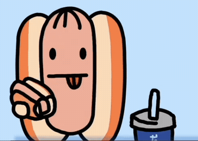 A Cartoon Drawing Of A Hot Dog Eating A Bun And Drinking A Soda GIF