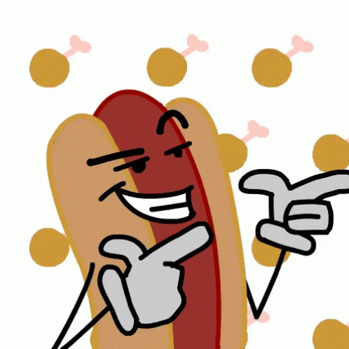 A Cartoon Drawing Of A Hot Dog Pointing To Something GIF