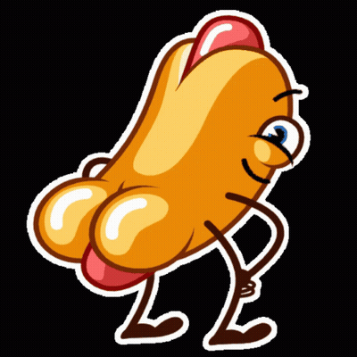 A Cartoon Drawing Of A Hot Dog With A Face And Legs GIF