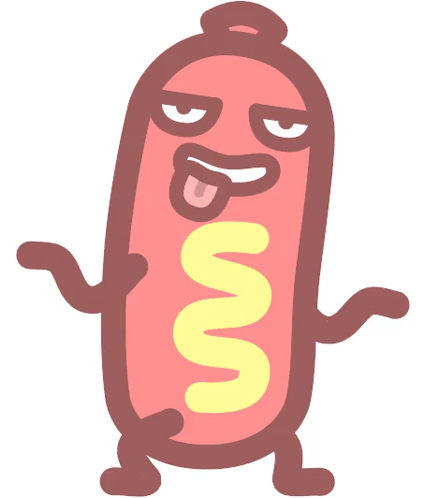 A Cartoon Drawing Of A Hot Dog With Mustard On It 'S Stomach GIF