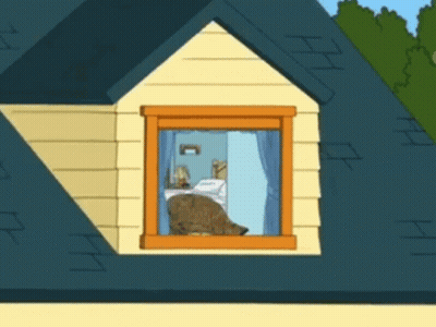 A Cartoon Drawing Of A House With A Window And A Bed GIF