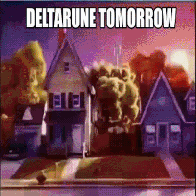 A Cartoon Drawing Of A House With The Words Deltarune Tomorrow GIF