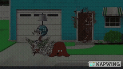 A Cartoon Drawing Of A House With The Words Get Off My Lawn Written On It GIF
