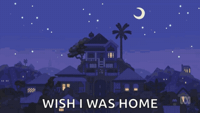 A Cartoon Drawing Of A House With The Words Wish I Was Home GIF