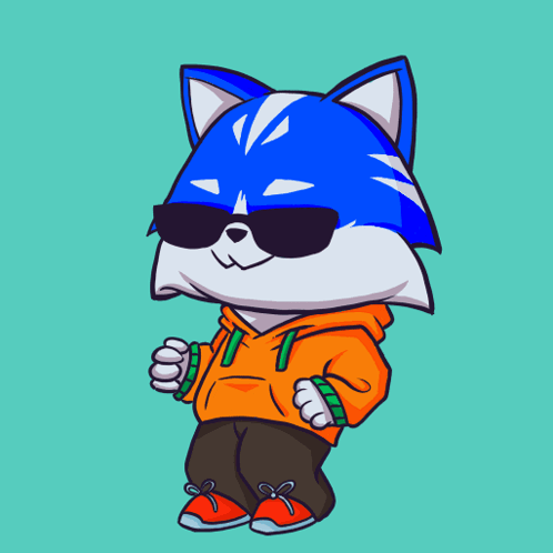 A Cartoon Drawing Of A Husky Wearing Sunglasses And An Orange Hoodie GIF