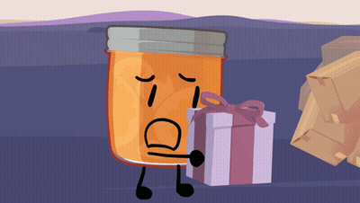 A Cartoon Drawing Of A Jar With Arms And Legs Holding A Gift Box GIF